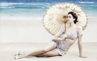beach brunette girl emmy rossum umbrella hd wallpaper