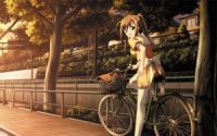 beautiful anime girl school uniform bicycle hd wallpaper