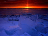 Sunrise Light on the Frozen Shores of Newport Bay, Lake Michigan, Wisconsin
